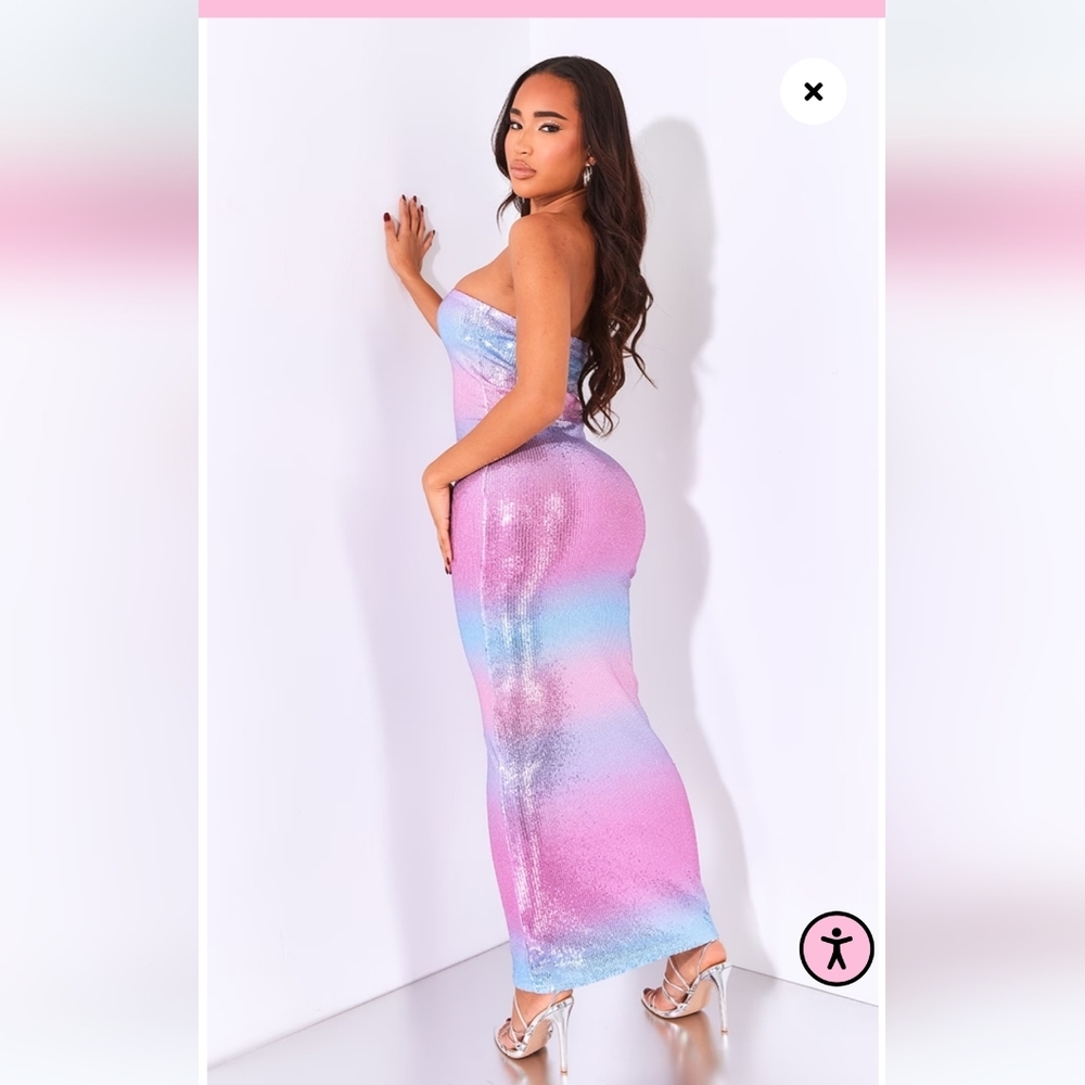 NWT PRETTYLITTLETHING Ombre Sequin Maxi Dress, Prom, Cruise, Size US 4 & 6 - Picture 2 of 8
